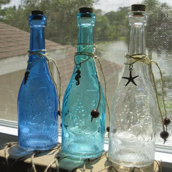 NWOT coastal beach sea ocean colored glass suncatcher charm bottles - Picture 4 of 5